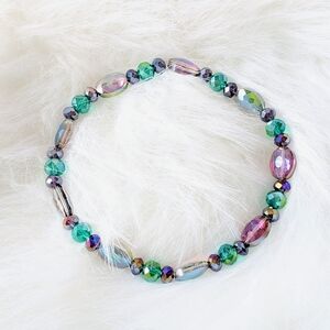 Dog Necklace, Beaded, Greens & Purples, Small, New, Handmade